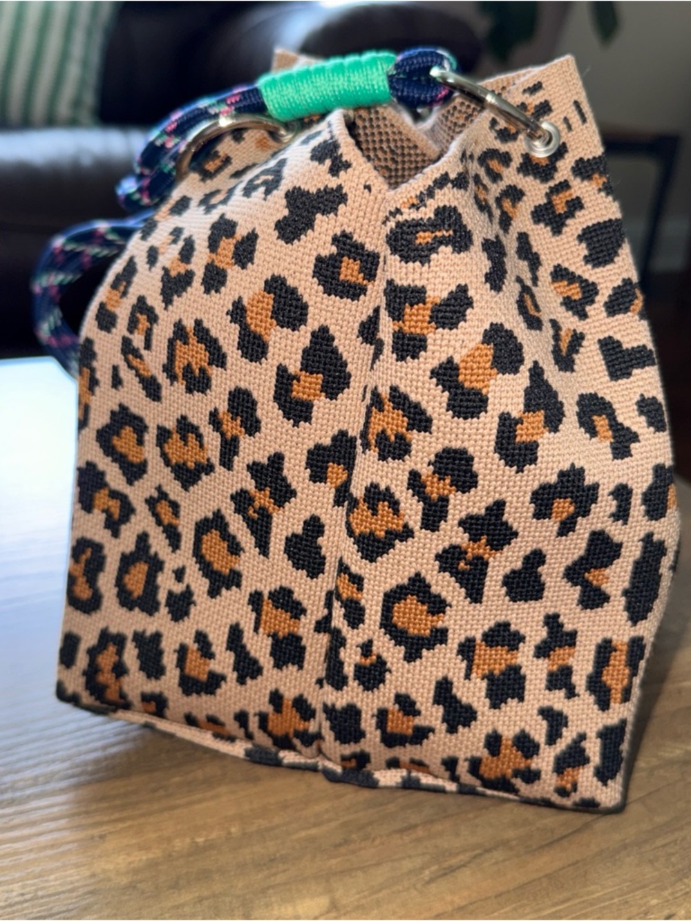 Leopard Print Drawstring Women’s Tote Bag - Beige & Black